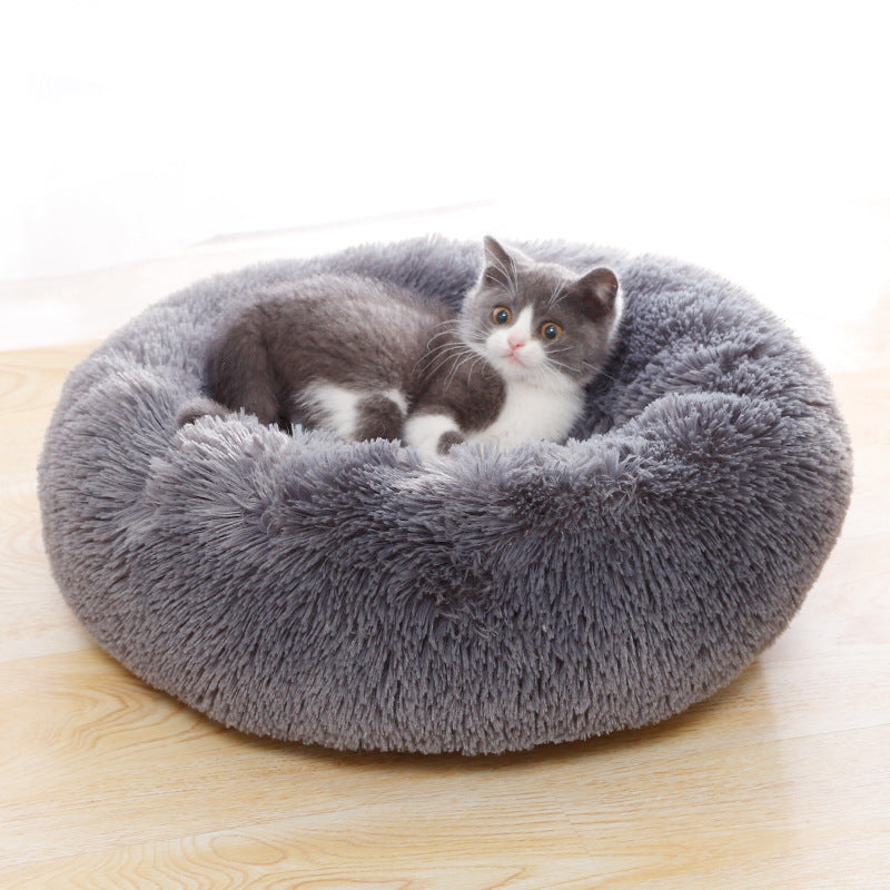 Cama circular suave peluda para perros y gatos