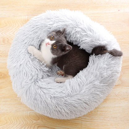 Cama circular suave peluda para perros y gatos