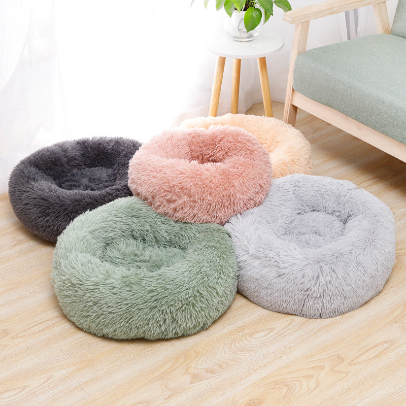 Cama circular suave peluda para perros y gatos